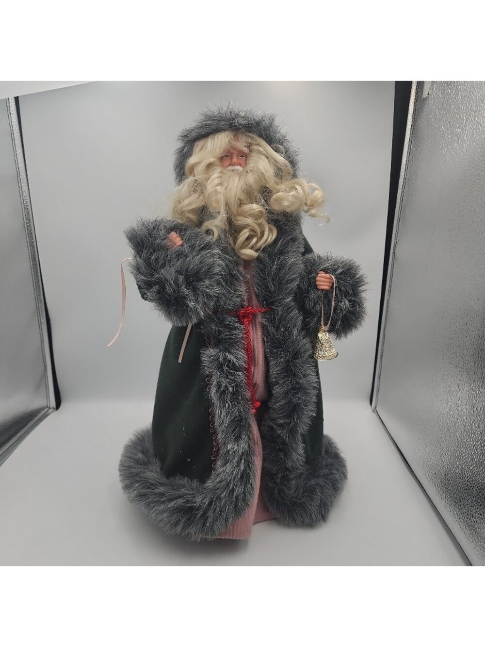 KMart Old World Santa Tree Topper 19" - In Robe Holding Bell & Gift